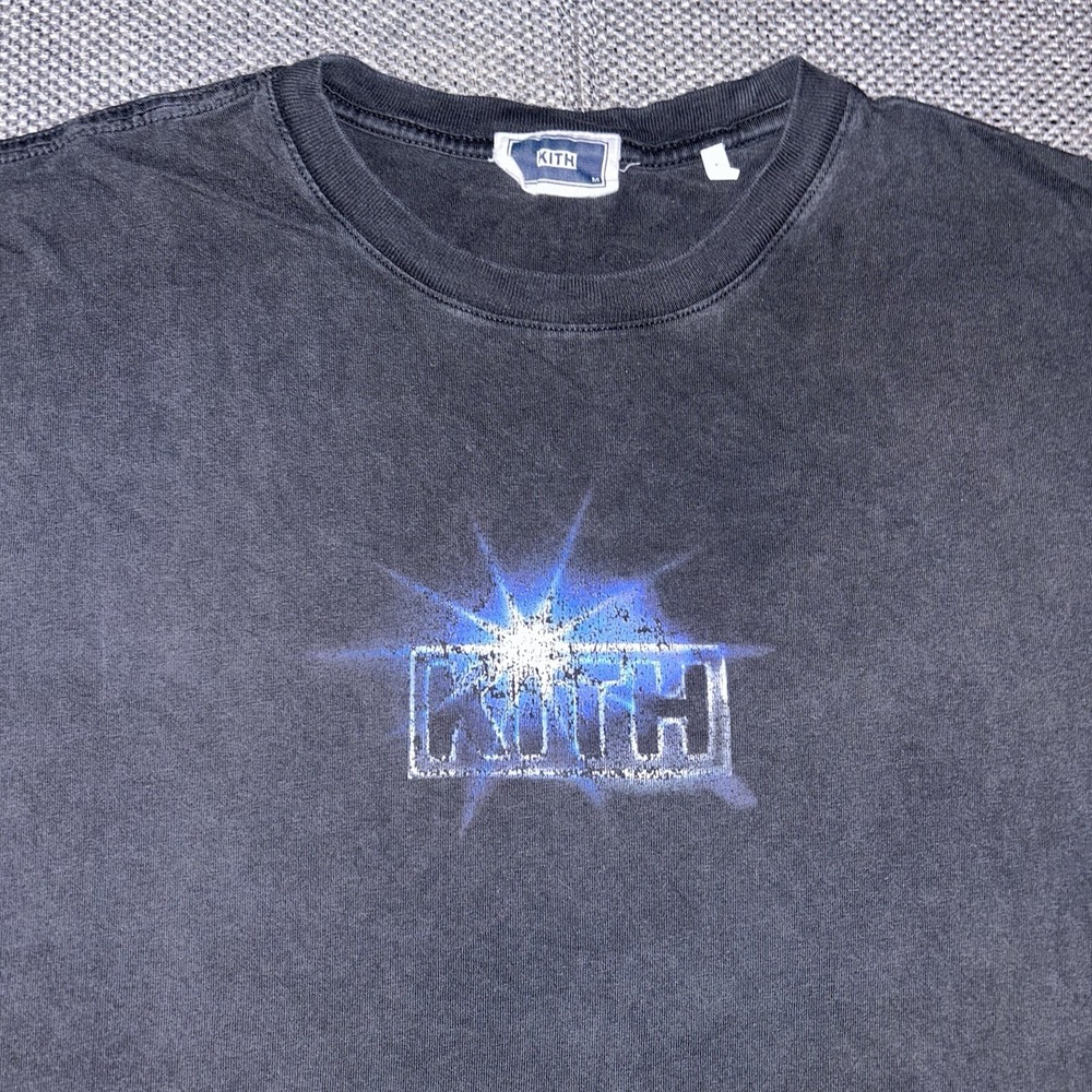 Rare KITH Box Logo Black Sun Faded T Shirt Mens Size Medium Oversized Streetwear